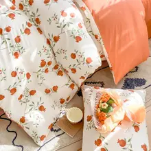 レトロな田園風デザインの小石榴柄全棉四点セット【ダブルサイズ・ベッド シーツ・布団カバー用】（セットアップ対応）