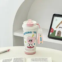 可愛いデザインの携帯用保温カップ【ダブルストロー・軽量・保冷機能】