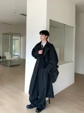 秋用 折り返し襟の中長丈 ロングトレンチコート【男女兼用・ワンタッチボタン・フィット】