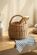 柳編の収納バスケット【手提げ・花柄・ナチュラル・買い物用】
