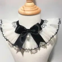 ペット用レース付きエプロン【犬用・黒いリボンデザイン・可愛いフォトプロップ】