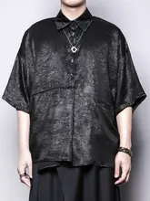 シャツ メンズ 半袖 ジャカード アシンメトリー ドレープ感 防シワ ルーズ オーバーサイズ ダークテイスト 春夏