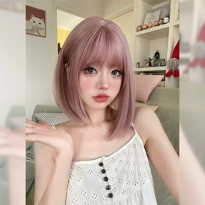 AG ウィッグ レディース ショートボブスタイル【ラブリー・ピンクグラデーション・フルヘッド】