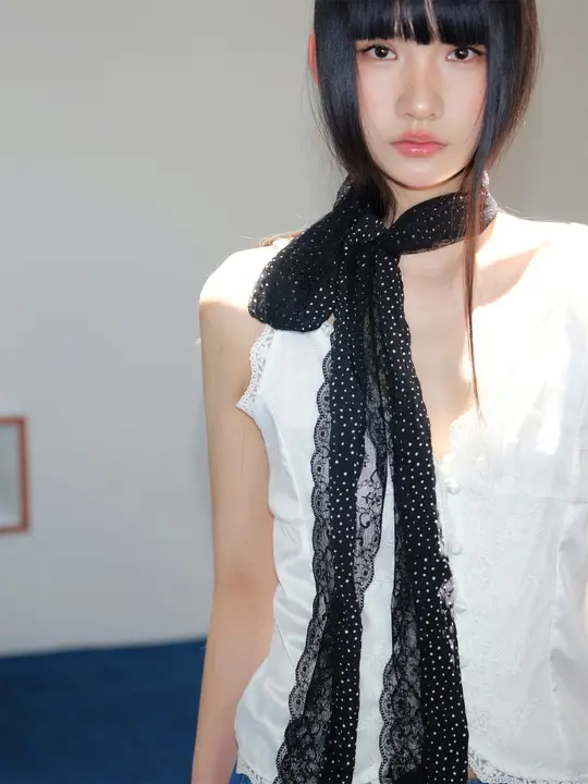 レトロなレースドットスカーフ【春夏用・首元装飾・ファッショナブル】