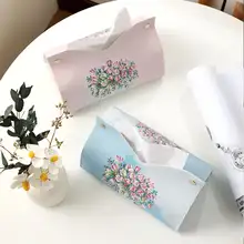 高級感ある皮革製油絵デザイン ティッシュボックス【軽食風・リビング・車用】