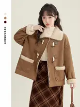 冬用レトロスタイルのスエード調ジャケット【厚手・保温性・翻領デザイン】