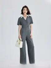 夏の通勤に最適！収腰デザインのロングサロペット【2ピース・ゆったりシルエット】（セットアップ対応）