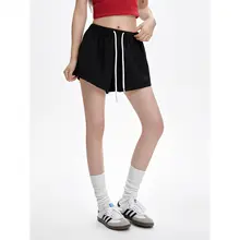 ブラックスポーツショートパンツ【夏用・軽量・ハイウエスト・フィット・通気性・速乾】