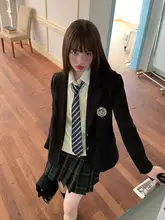 黒のブレザージャケット【秋季・オリジナル学院風・チェック柄・プリーツスカート（セットアップ対応）】