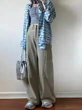 カジュアルなワイドレッグカーゴパンツ【レディース・ストレート・大きいサイズ・梨形体型向け】（セットアップ対応）