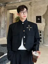 春季デザイン メンズ短丈ジャケット【金属装飾・韓国風・スタンドカラー】