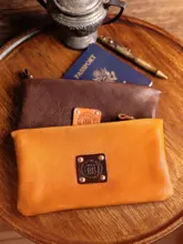 本革製 大容量レトロ風ハンドロック財布【男女兼用・手作り・スマホ収納可】