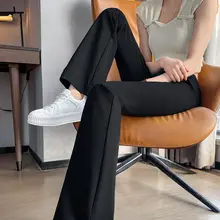 夏用 レディースハイウエストスリムフィットフレアパンツ【薄手・スリット・タイプ】（セットアップ対応）