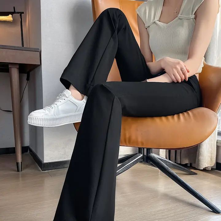 夏用 レディースハイウエストスリムフィットフレアパンツ【薄手・スリット・タイプ】（セットアップ対応）