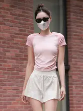 シームレスな一体型ヨガトップス【女性用・スポーツ・運動・夏用・短袖・切替デザイン】