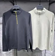 極上の柔らかさのウール長袖メンズハイネック半zip Tシャツ