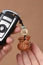 天然桃木製 生肖マウスキーホルダー【黒檀木・かわいいデザイン】