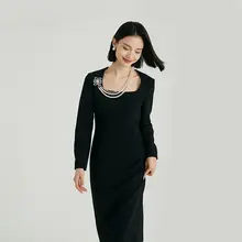 春の正式な場面にぴったりなブラックワンピース【レディース・シンプルデザイン・膝丈】