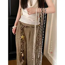 ボヘミアン風ブラウン編みウエストチェーン【ドレス用・装飾用】