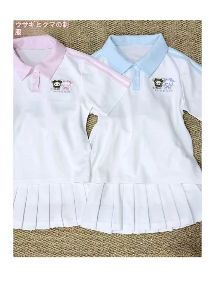 かわいいウサギとクマのデザインの女の子用ロリタ風セーラー服【JK制服・ドールスタイル】（セットアップ対応）