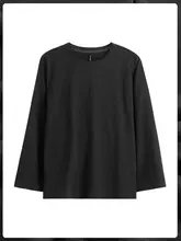 コットン製 メンズ Tシャツ【春秋用・ラウンドネック・長袖・ゆったりフィット・深灰色・カジュアルウェア・ホームウェア】