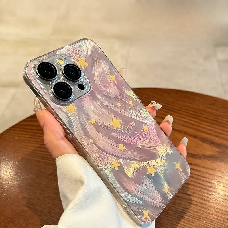 iPhone 15 Pro Max用 クリアシリコンケース【超薄型・衝撃吸収・全包囲タイプ・星空デザイン】