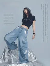 重厚感のあるディテール！テクノロジー感あふれるデニムワークパンツ【ヴィンテージヒップホップスタイル・カジュアル・スポーツ】