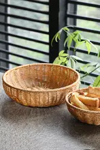 Kens 手作り風藤編みフルーツバスケット【円形・収納用・家庭用】