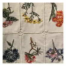 小清新植物刺繍入りチェック生地【田園風・DIY装飾用・スカートや服のデザインに最適】