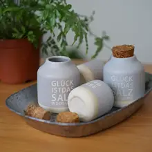 ヴィンテージ風 欧州スタイル 陶器調味料ボトル【木栓付き・テーブル用・塩・胡椒用】