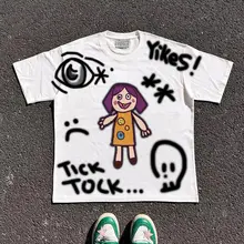 夏用ビッグシルエットTシャツ【カートゥーンデザイン・ユニセックス・ラウンドネック】
