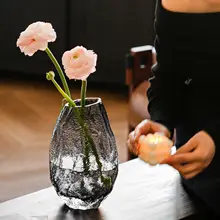 フランス風のクリスタルガラス製花瓶【透明な波紋デザイン・インテリア装飾用】