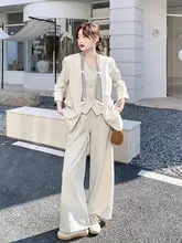 高級感のある米白色のスーツ【通勤スタイル・ベスト・ワイドパンツ・春向け】（セットアップ対応）