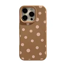 AIカメラ付きスマホケース【レトロシンプル・ドット柄・iPhone対応・純色デザイン・秋冬向け・可愛い女子用・ソフトタイプ】