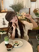 おしゃれなベレー帽【カフェブラウン・アンバランスデザイン・おしゃれな報道帽】