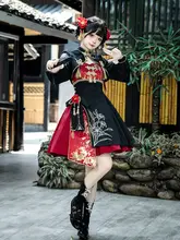 ロリータデザイン 中華風ショート丈長袖トップスドレス【秋冬用・盤扣付き】