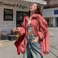 大きいサイズ 赤いチェック柄 長袖 UVカットシャツ【カジュアル・レディース・春夏用】