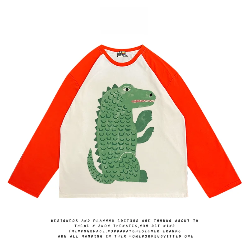 アートデザインのスタンディングワニラウンドシリーズTシャツ【長袖・ラグラン袖】