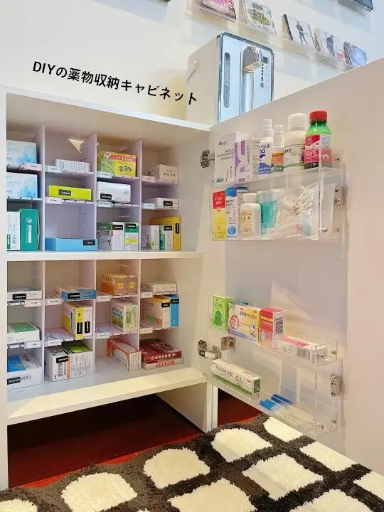 医薬品収納庫 扉付き 仕切り棚 多段 家庭用 救急 常備薬 整理整頓