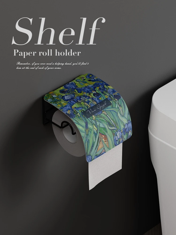 ゴッホ風油絵デザイン トイレットペーパーホルダー：穴あけ不要・壁掛け式で実現するアメリカンスタイルのインテリア