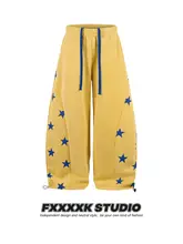 ヒップホップスタイル 星柄プリント カジュアルワイドパンツ【男女兼用・ストリートダンス用】（セットアップ対応）