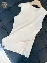 波浪デザインの雲ニットベスト【レース襟・サイドスリット・シンプルスタイル・夏用】