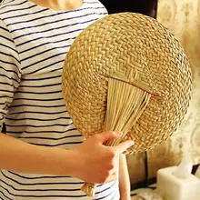 手作りの蒲草製扇子【夏用・赤ちゃんや高齢者向け・自動振動防止・中国風デザイン】
