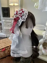 ロリータ風レース花丸ヴェールとリボンヘッドドレス【華やかなブライダルアクセサリー】