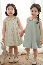 立体刺繍のフラワーカラー子供用ワンピース【夏用・ノースリーブ・ロマンティック】