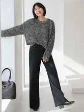 自発熱暖かフランネルワイドレッグデニムパンツ【ハイウエスト・スタイルアップ効果・レトロデザイン】