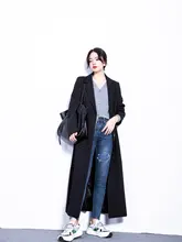 レディース ロングテーラードジャケット【ブラック・オーバー膝・アンクル丈】