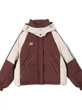 スタイリッシュなデザインの短丈フード付きダウンジャケット【秋冬用・カラーコンビネーション】