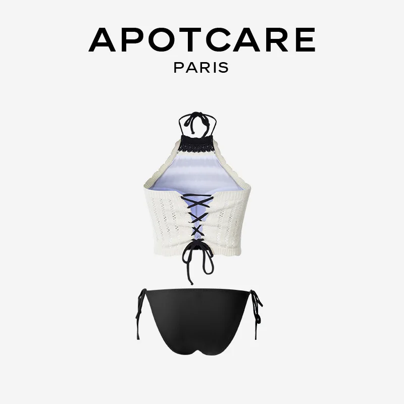 APOTCARE 黒白モノクロ波模様スイムウェア：女性用背中オープンバンド付きの機能性と着心地