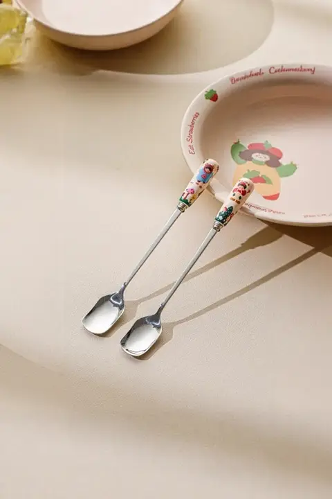 かわいい陶器ハンドルのステンレスカフェスプーン【キャラクター・デザート用】